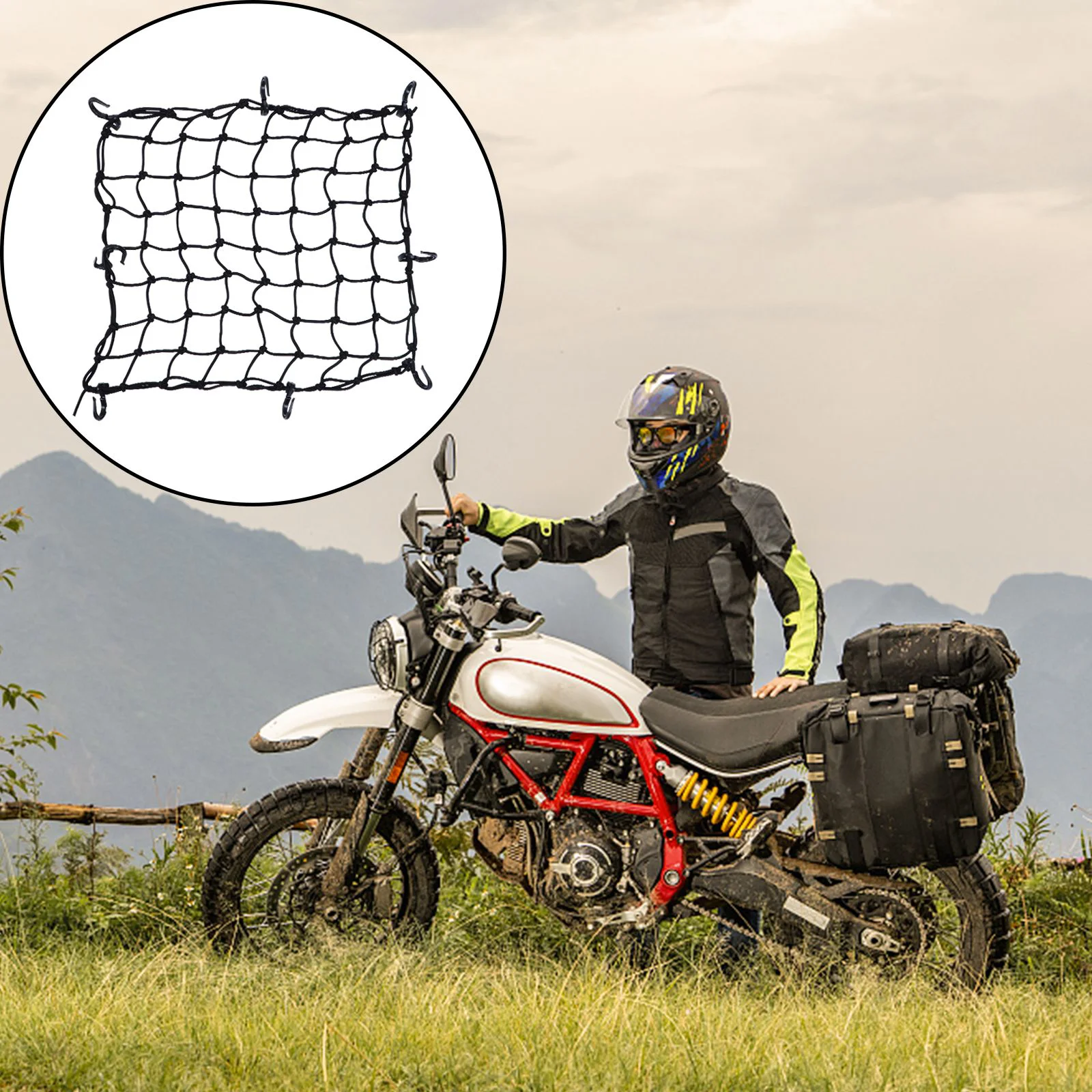 

Heavy-duty Bike Cargo Net Practical Latex Motorcycle Mesh Fuel Tank Net Motorcycle fuel tank fixed mesh cover