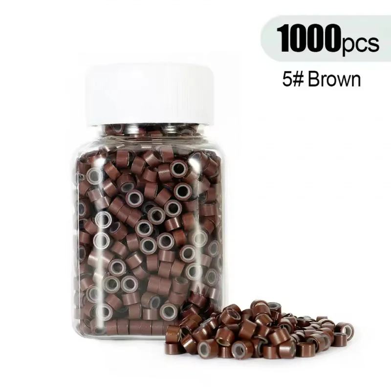 1000개 5*3*3.0mm 알루미늄 실리콘 마이크로 링 인모 연장용 링크 헤어 비즈 루프 I팁 헤어용 살롱 도구