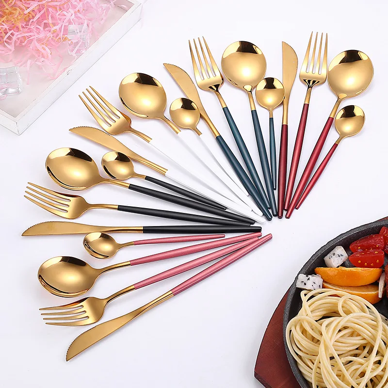 Picnic Cutlery Set Western Style Cutlery Set Camping Cutlery Set Stainless Steel Cutlery Set Cutlery Set 4Pcs Stainless Steel Golden Cutlery Set Black Luxury Dinnerware s Tablewareware Kitchen Fork Spoons Knives