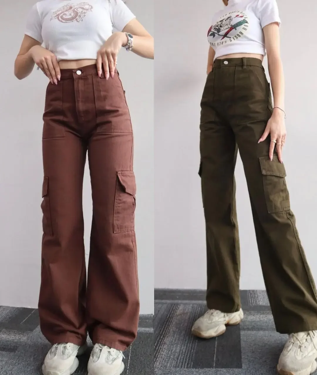 Vintage Straight New Style Baggy Trousers Casual Pants Waist Pocket Wide Leg Pants Autumn Women's Y2k High Waist Cargo Pants