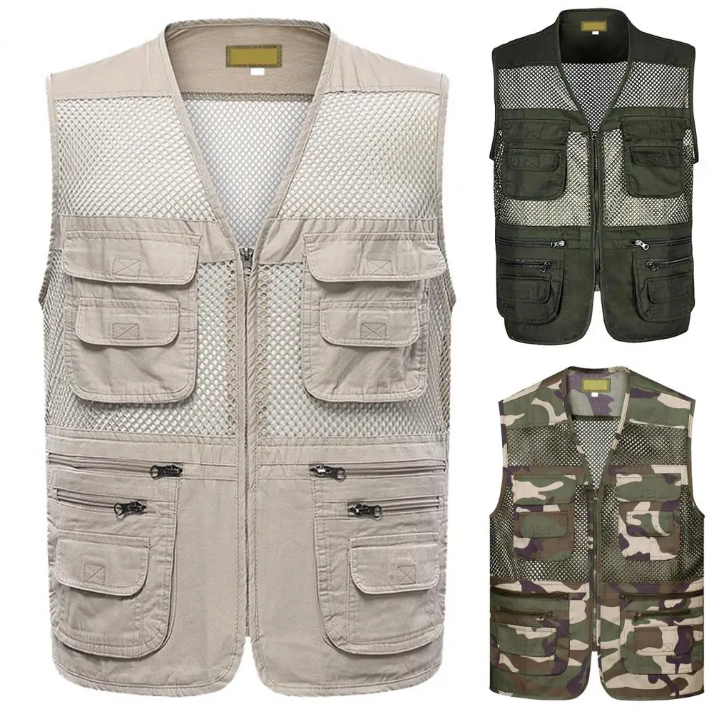 Description Picture 3 of itemMen Sports Vest Lightweight Mesh Outdoor Sports Vest for Men Zipper Closure Waistcoat for Camping Fishing Work Wear Jacket Men