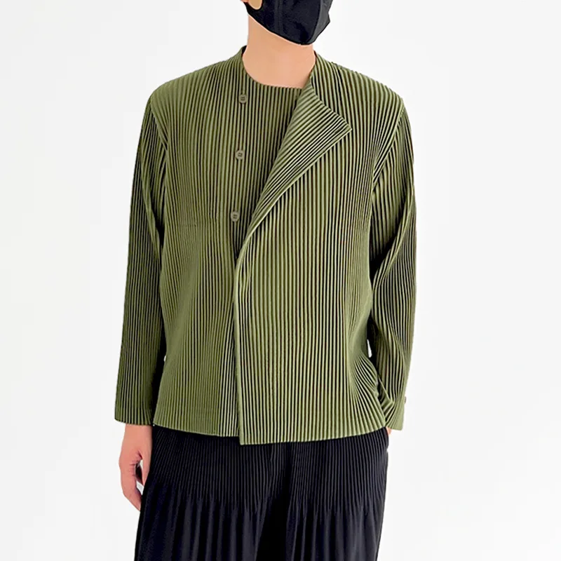 Original Pleated Fall Men's Jacket 2024 New Simple Retro Business Casual Suit Cardigan Men's Pleated Long-sleeved Blouse 3