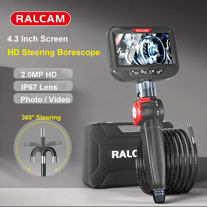 RALCAM H406B 360 ° 회전식 내시경 카메라 4.3인치 1080P HD 방수 검사 보어스코프 자동차 엔진 차량용