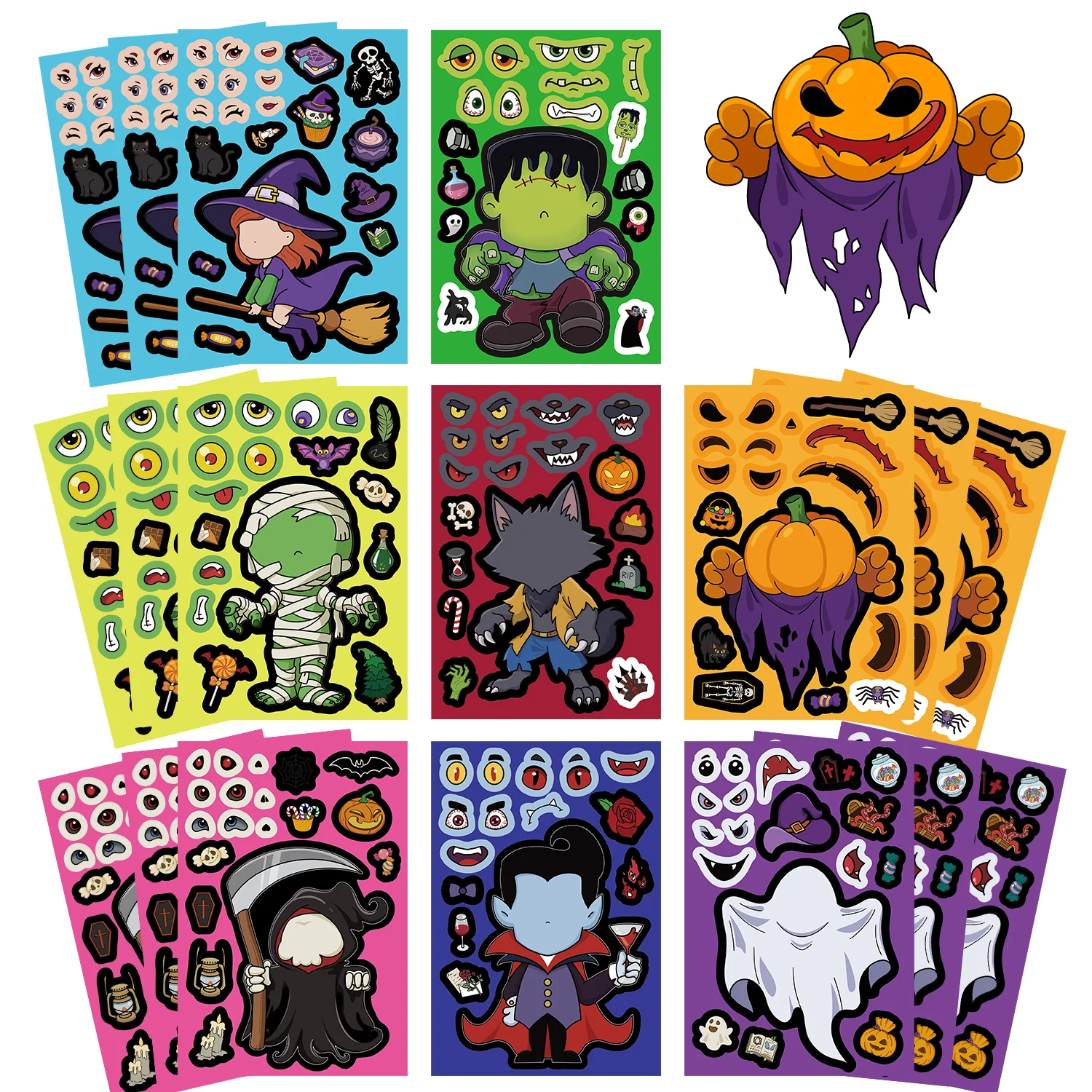 8/16/24PCS Halloween Kürbis Geist Aufkleber Puzzle Aufkleber Geeignet für Kunststoffoberflächen Halloween Weihnachten Aufkleber – Detail 4
