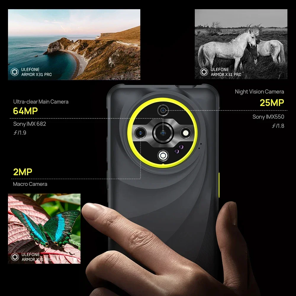 Ulefone Armor X31 Pro 5G Rugged Smartphone 6.56" 120Hz Display Up to 16GB RAM 256GB ROM 64MP Camera Cell Phone NFC Android 14