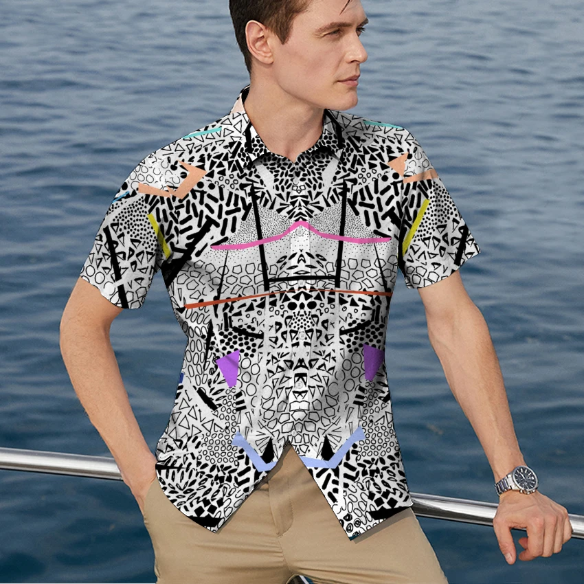 Printed Short Shirts 2022 New Summer Men's Casual High-end Short Sleeve Shirts Brand Men's Cardiganhort-sleeved Men top graffiti