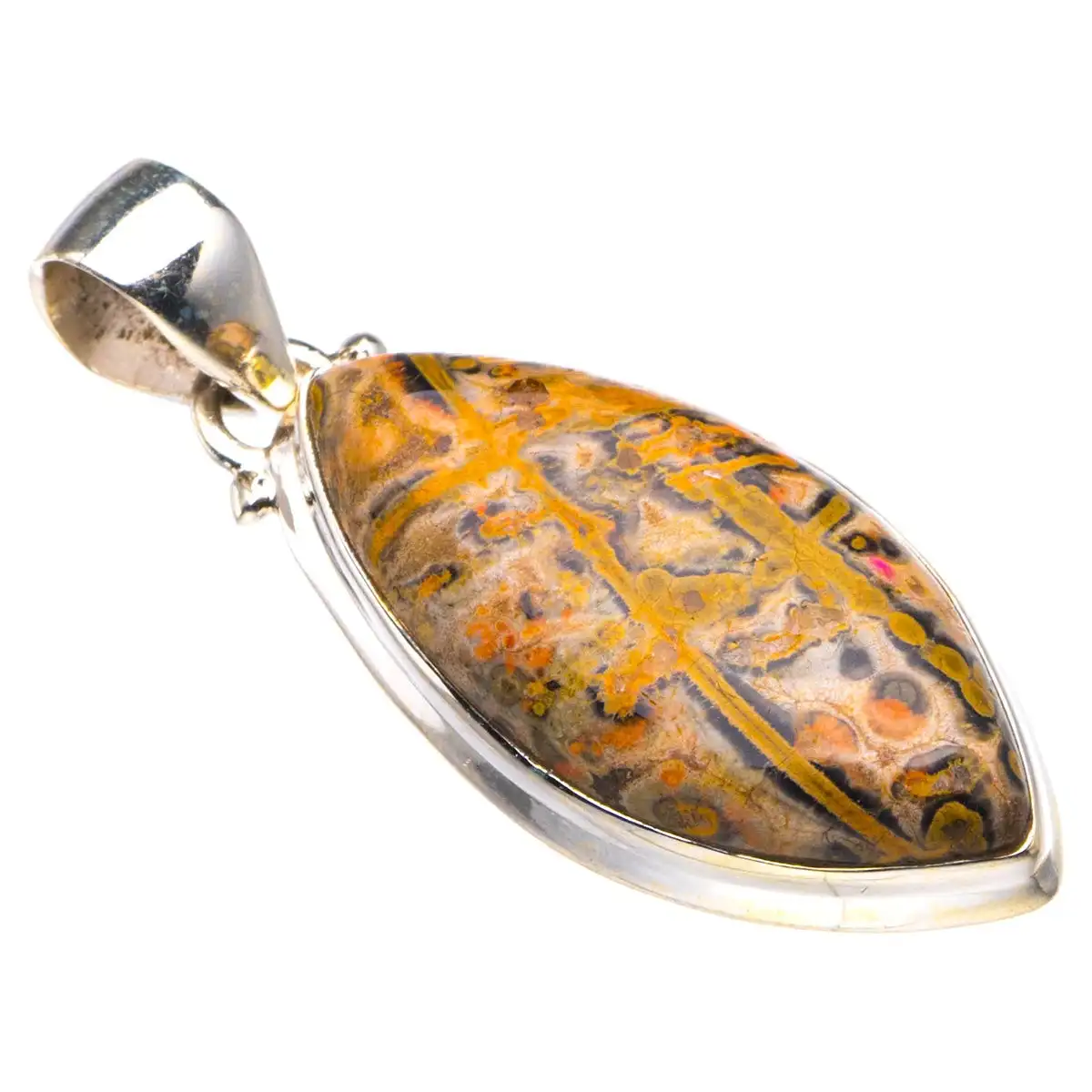 

Natural Leopard Skin Jasper Handmade 925 Sterling Silver Pendant 1.75" D3126