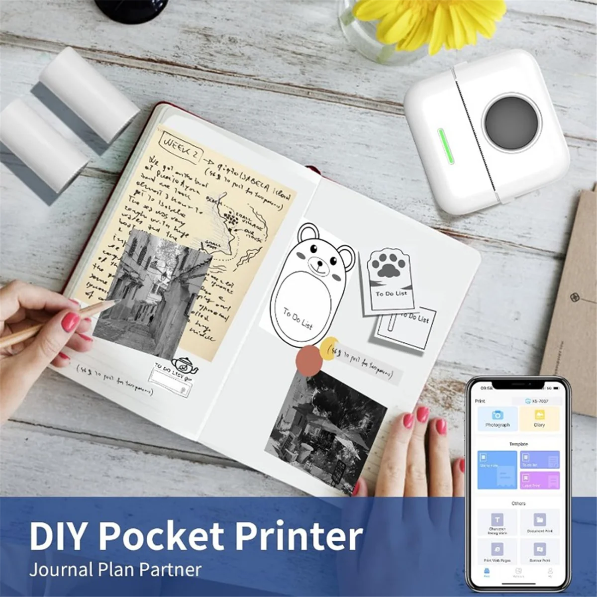 Mini Thermal Printer X5 Bluetooth Pocket Printer Portable Inkless Sticker for Study, Notes, Pictures, Photos