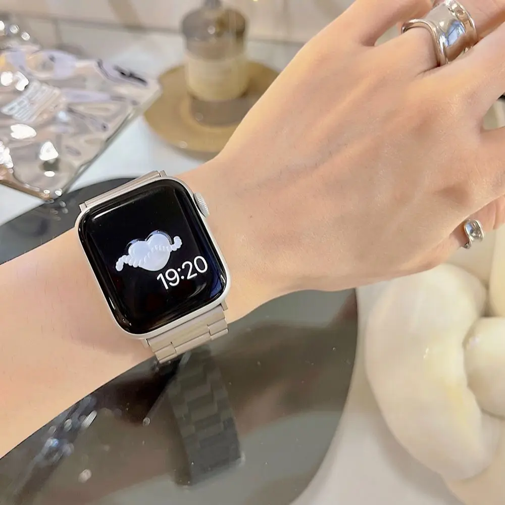 Фото Ремешок из нержавеющей стали для Apple Watch 44 41 мм 45 40 мм, роскошный металлический тонкий браслет для iWatch series 7 6 54 se 38 42 мм №4