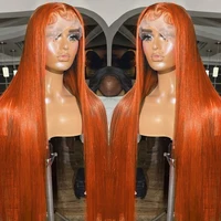 Perruques Lace Front 13x4 et 13x6 en cheveux humains colorés, lisses, avec dentelle HD transparente, pré-épilées, pour femmes, couleur gingembre orange 2
