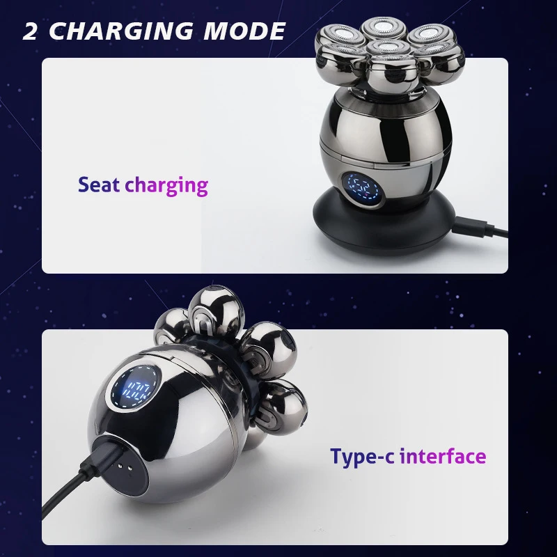 5 In 1 Electric Head Shaver for Bald Men 7D Floating Cutter Beard Trimmer Clipper IPX5 Waterproof Shaving USB Wireless Charging 4
