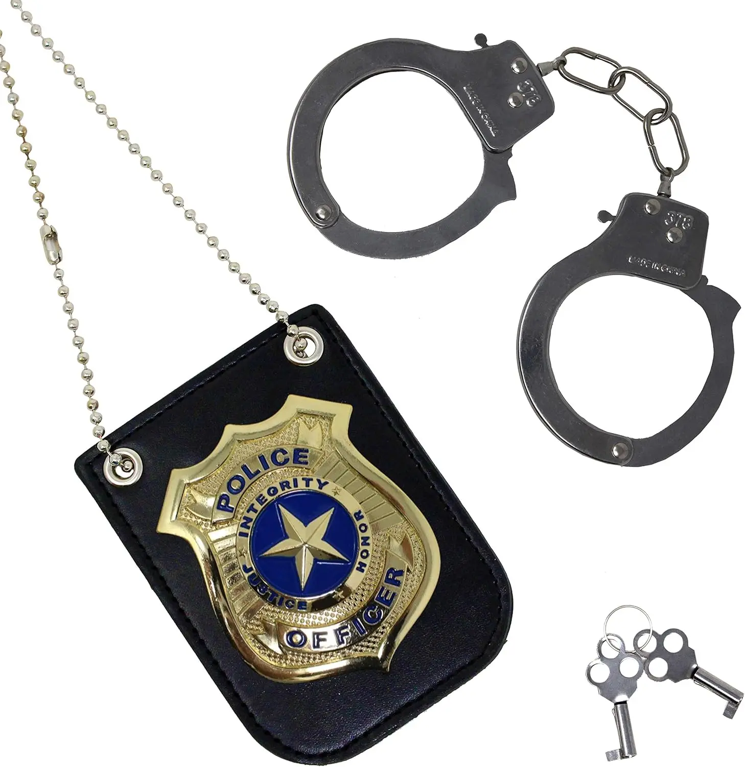 3pcs Police Pretend Play Toy Set with Badge & Handcuff &Key for Theme Parties, Role-Playing,Carnival, Halloween decor,Christmas