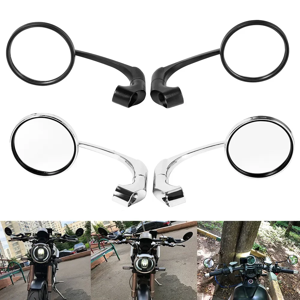 

1pair For Universal Cafe Racer Scooter Accessories Motorcycle Round L-Bar End Rearview Side Mirrors 8mm 10mm Adjustable Aluminum