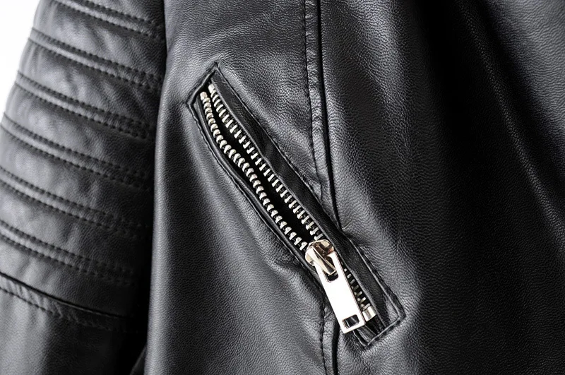 Jackets Women Elegant Turn Down Collar Faux Leather Coats Streetwear Zipper Splice Pockets Jacket Slim Fit High Street