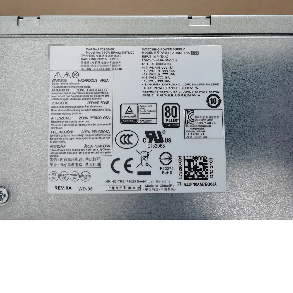 HP 680 800 880 G6 용 전원 공급 장치, L75200-001 L75200-004 PA-5551-1HA, 550W