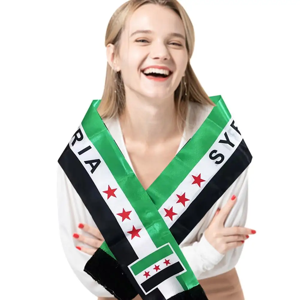 Vibrant Printing Syrian Flags Banners Scarf for Formal Event National Flags Sash Satins Flags Banners for Holiday Gathering 3