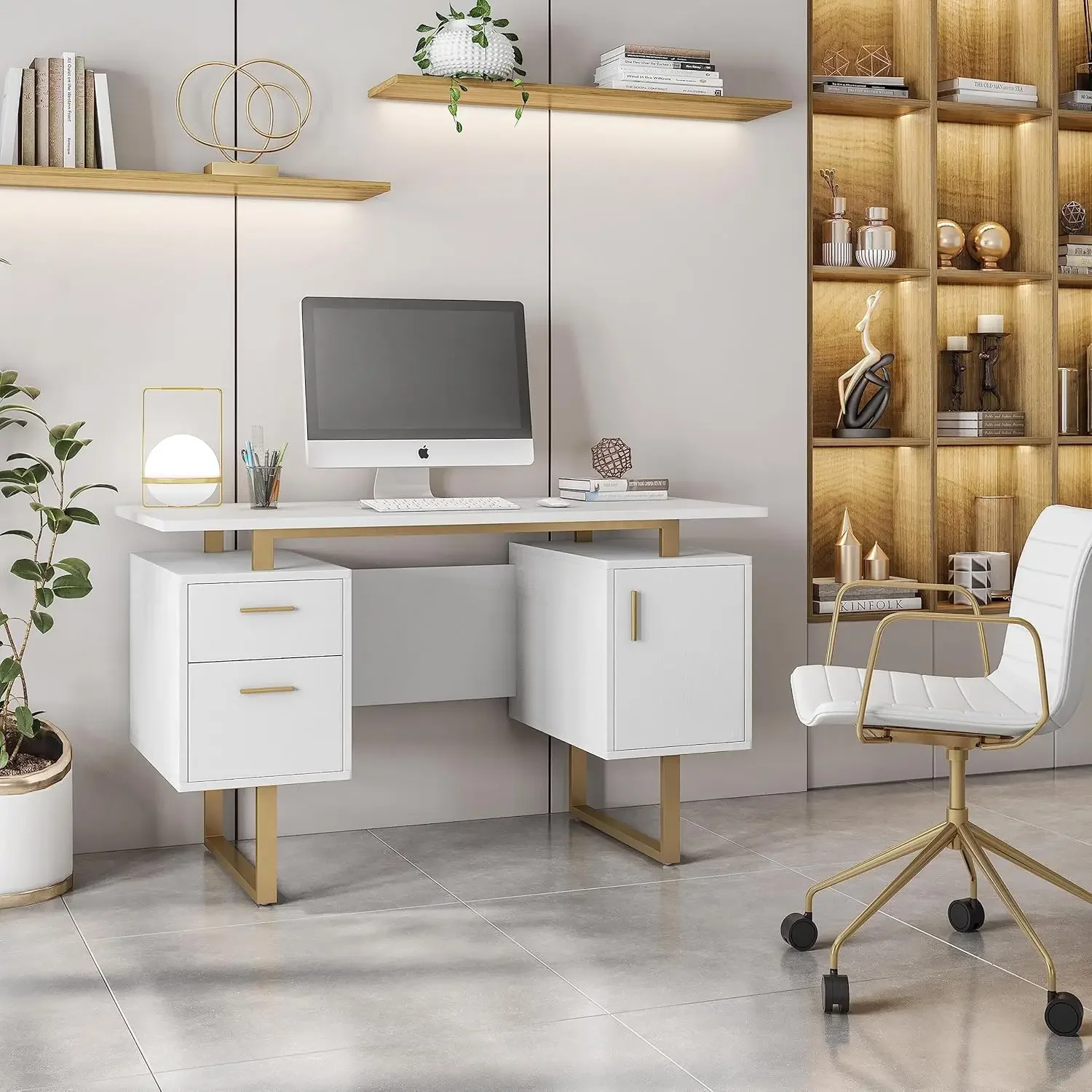 Techni Mobili Storage Drawers and Cabinet 51.25&rdquo; W-Modern Office Large Floating Desktop Surface Desk, 23.6" D x 51.2" W x 29.8"