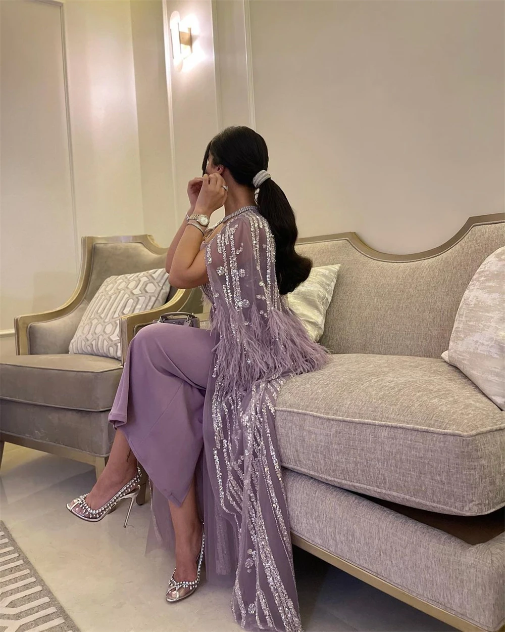 

Welove 2023 فستان سهرهPurple Mermaid Stole Prom Dresses Elegant High Quality Jewel Paillette Charmeuse Formal Occasion Gown