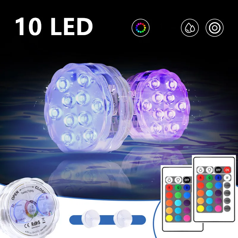 

10leds RGB Submersible Light Underwater Swimming Pool Light LED Night Light for Outdoor Vase Fish Tank Pond Disco Wedding Party