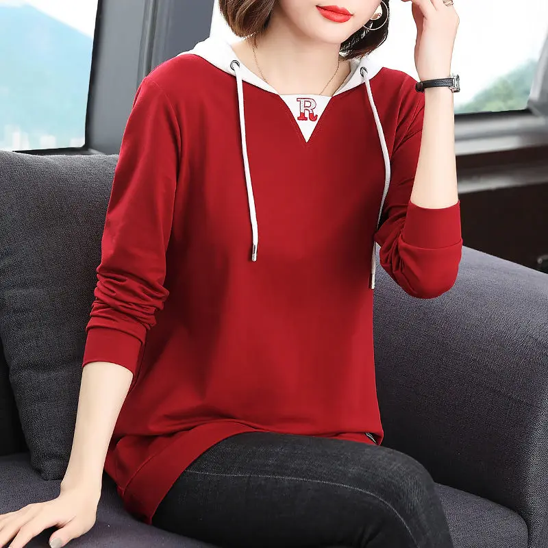 Women Korean Style Appliques Embroidery Hooded Sweatshirts Autumn Casual Streetwear Hoodie Long Sleeve Loose Pullover Tunic Tops