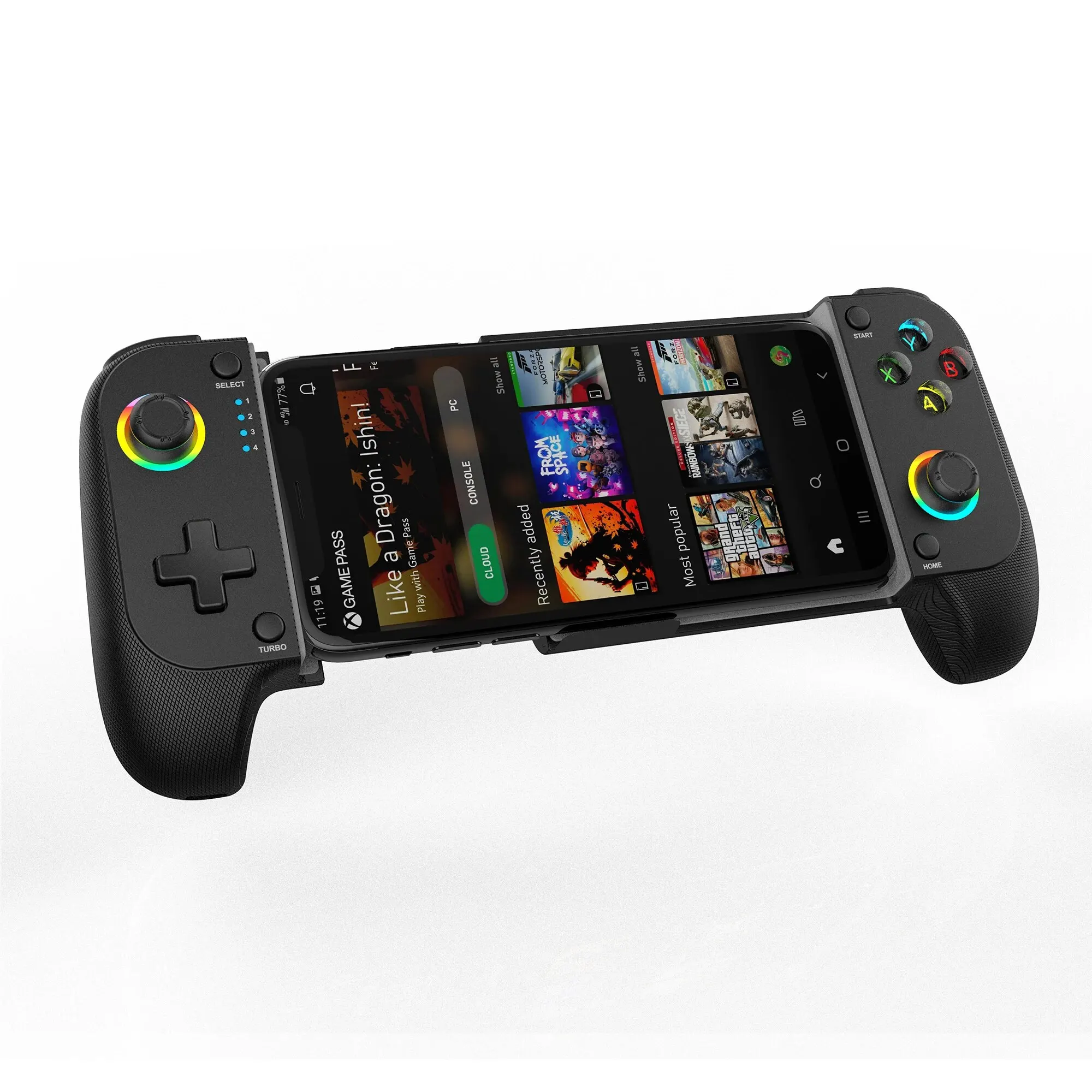 בקר משחק נייד עבור iPhone ו-Android עם תאורת RGB, תמיכה ב-Play PS Remote Play, Xbox Cloud ועוד
