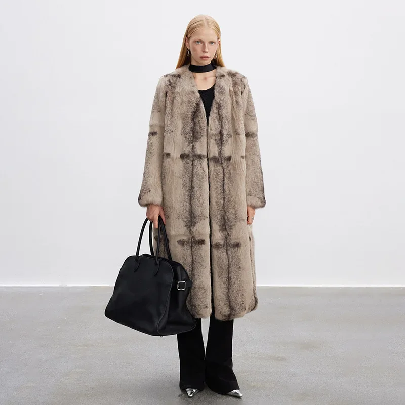 New Real Chinchilla Classic Real Rex Rabbit Fur Coat Hooded