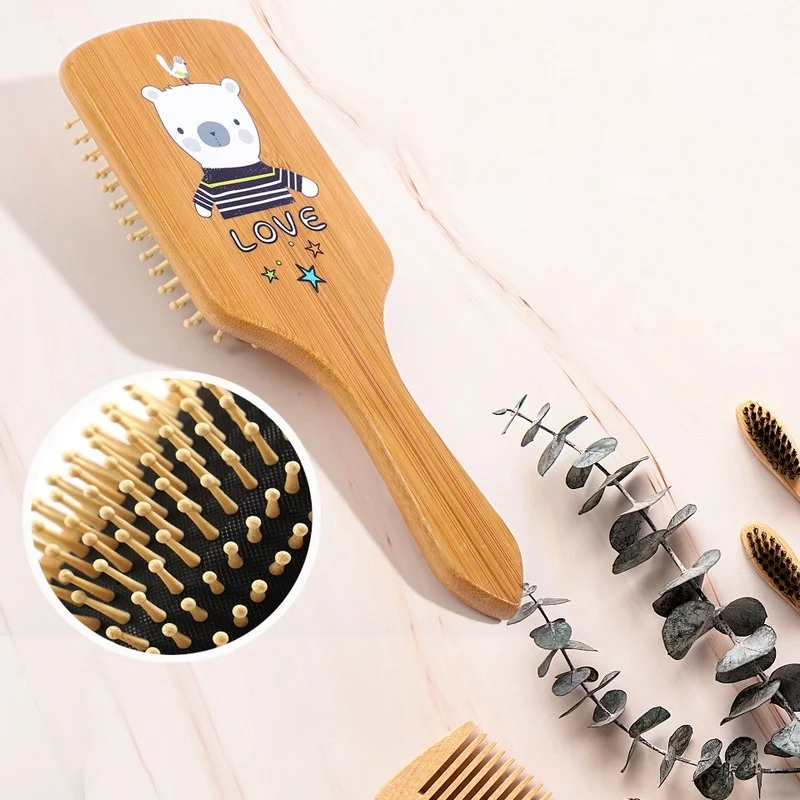 

Hair Comb Wood Cute Panda Cat Cartoon Airbag Massage Comb Detangling Hairbrush Solid Wood Cushion Anti-static Hair Brush Combs
