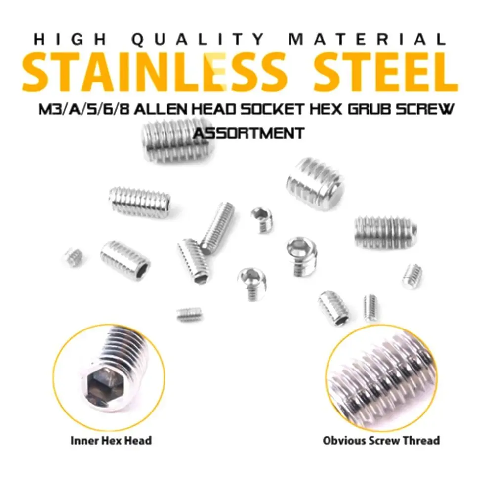 

200pcs/300pcs Durable DIN913 M2-M8 Cup Point Hexagon Socket Screw Grub Bolt Allen Head Assortment Kit