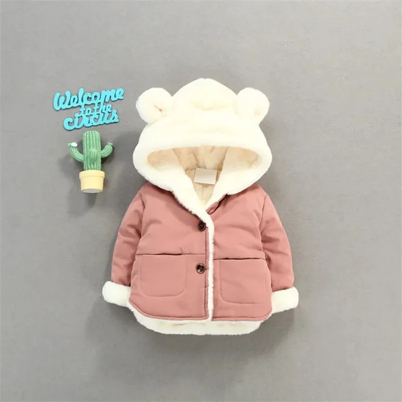 Boys Down Padded Outerwear Winter Children Cotton Jacket Baby Warm Plus Velvet Coat Kids Fleece Solid Hooded Fashion Parkas