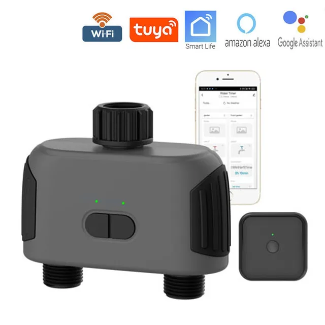 Tuya 2-Portos Intelligens Tömlő Öntözési Időzítő Wi-Fi Hub-Tal, Kompatibilis Az Alexa-Val, Smart Life