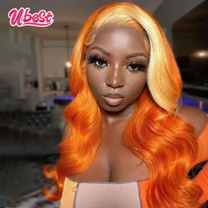 13x6 Ombre Orange 613 Color BodyWave Lace Front Human Hair Wig 180% Brazilian Body Wave Transparen Lace Frontal Wig For Women