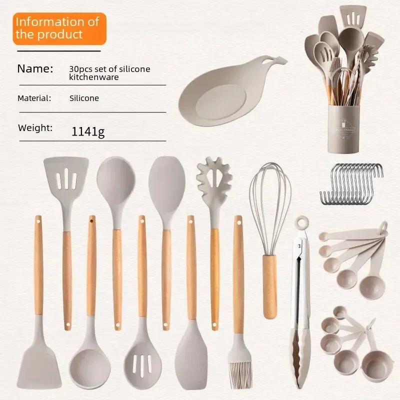 Wooden handle khaki 24-piece set