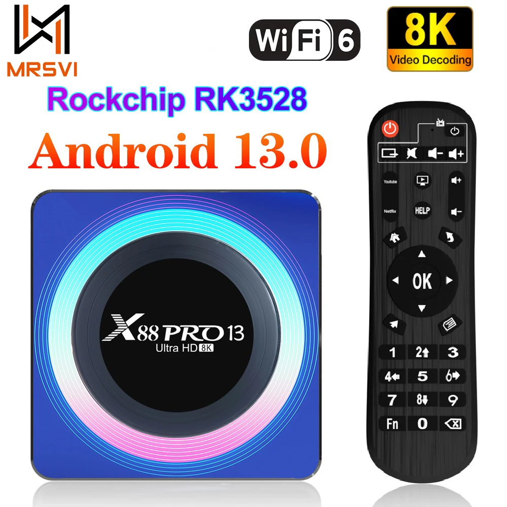 2023 New Smart TV Box X88 13 Pro Android 13 8K TV Box 4G 64G RK3528 WiFi6 Dual Wifi Media player Voice Assistant smart TV box