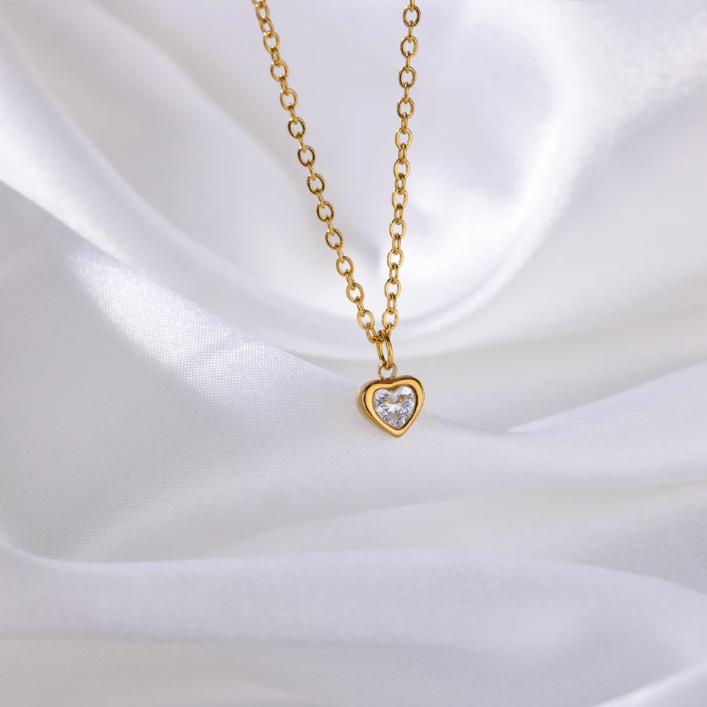 Stainless Steel Birthstone Heart Necklace For Women
