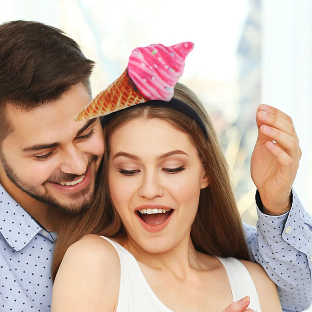 2Pcs Ice Cream Headband Hair Bands Headpiece Holiday Accessories for Women Hat Headgear Halloween Headbands Child Woman 4