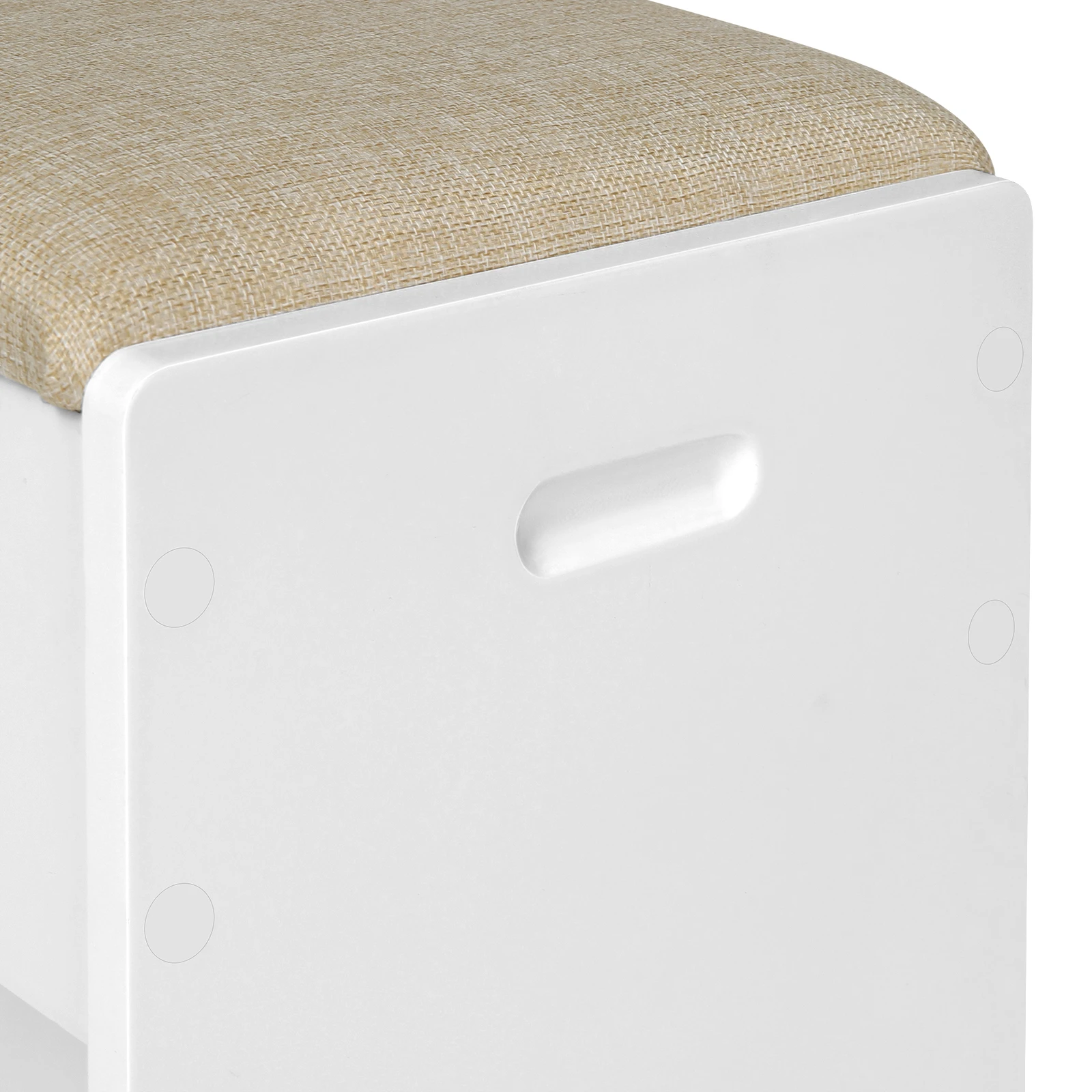 WOLTU Kruk, make-uptafel, voor slaapkamer, woonkamer, gestoffeerde kruk met linnen bekleding, moderne kaptafel stoel, wit-beige, 40 x 45 x 30 cm