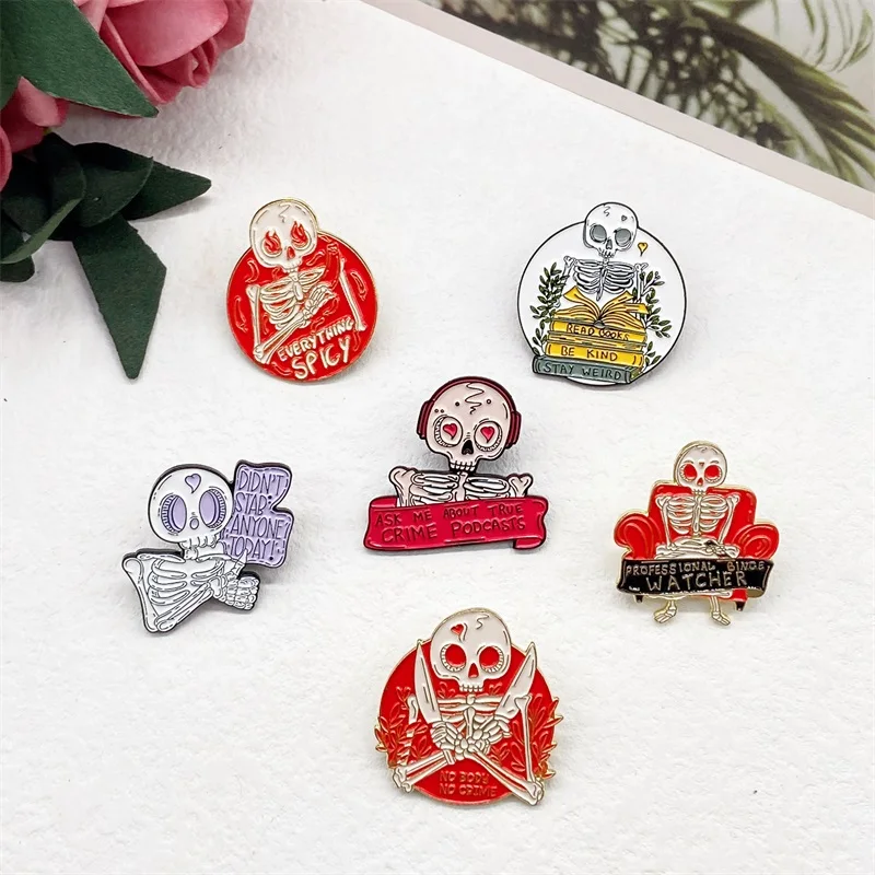 Personalized Punk Style Red Skull Design Metal Enamel Brooch Creative Fun  Bone Badge Pin Clothing Bag Accessories Jewelry Gift - AliExpress