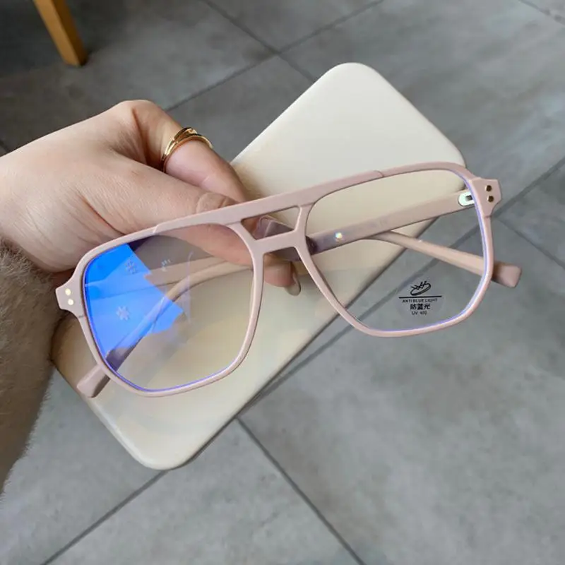 Fashion Anti-blue Light Glasses Square Double Bridges TR90 Women Eyeglasses Transparent Men Optical Frame Computer Goggles