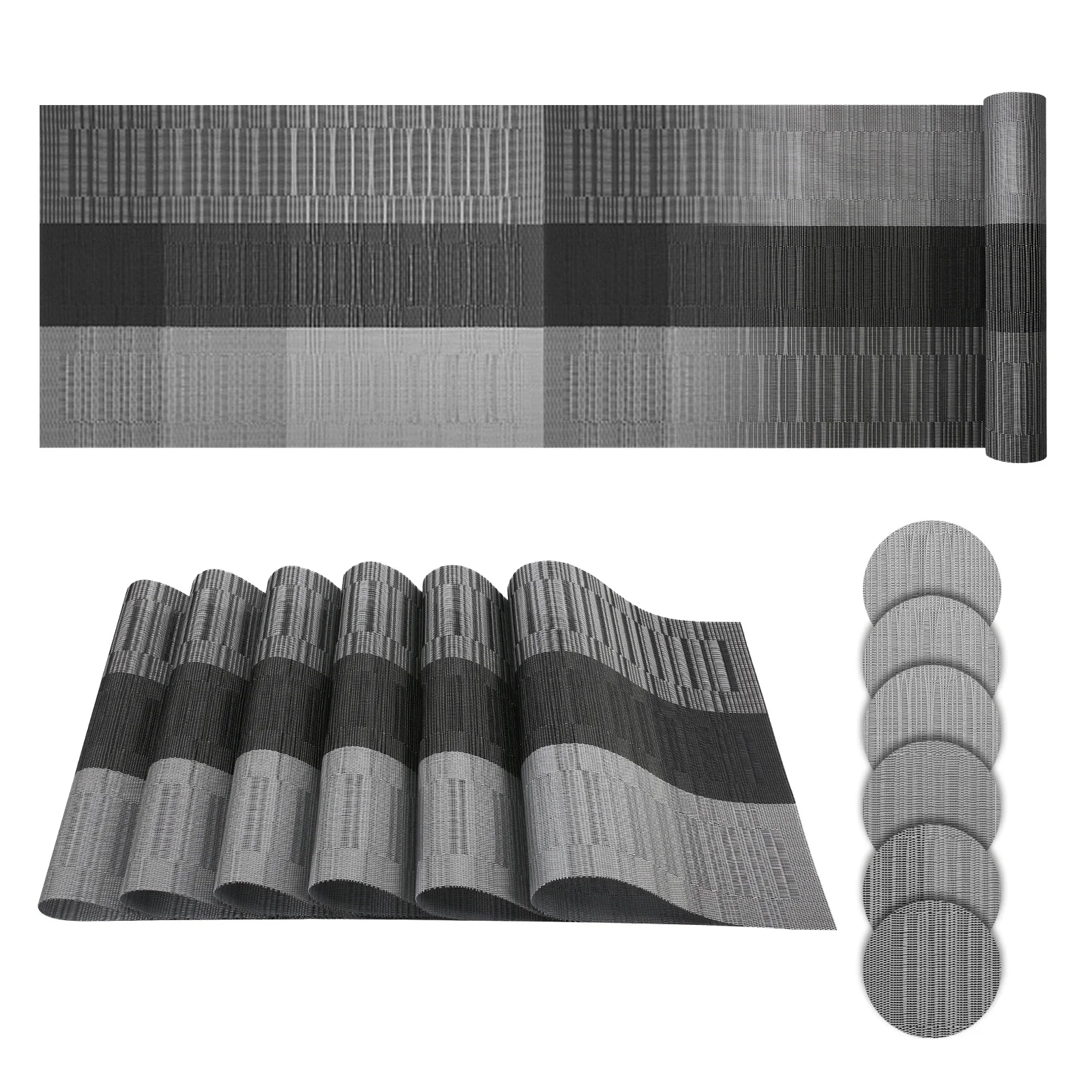 Set 6 Tovagliette E Runner In PVC - Antiscivolo, Lavabili, Grigio, Per Tavolo Da Pranzo - Foto 8