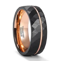 8mm 6mm Tungsten Ring Simple Rhombic Rhombus Inlaid with Rose Gold Color Line Lovers 6mm 8mm Black Tungsten Steel Ring Size 6-13 2