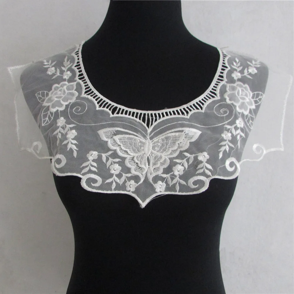 

Floral Lace Shirt Detachable Collar Fabric Embroidered Applique Patch DIY Neckline Lace Fabric Sewing Patches Fake Collar
