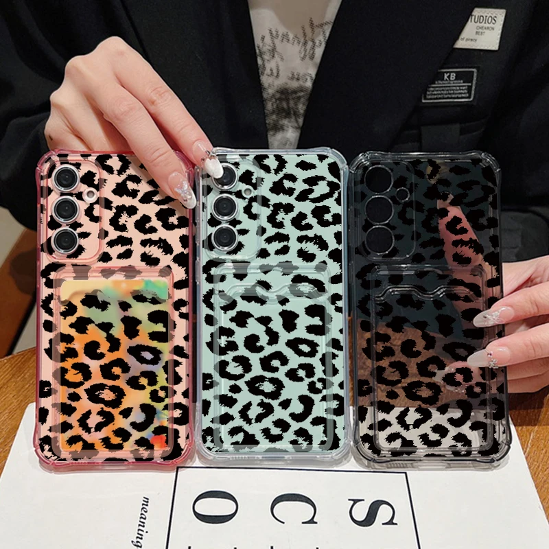 Leopard Print Clear Card Holder Phone Case Cover