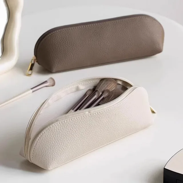 Pochette en cuir de grande capacité exquise |   Étui à pinceaux de maquillage multifonctionnel, trousse à crayons |   Texturé multicolore 1