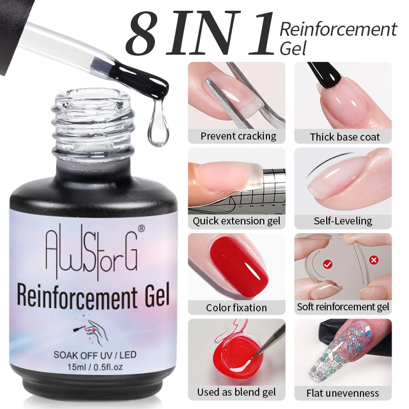 AWStorG 15ml 8 In 1 Reinforcement Gel Nail Gel Multifunctional Clear Gel Nail Polish Nail Strengthener Gel Nail Extension Hard