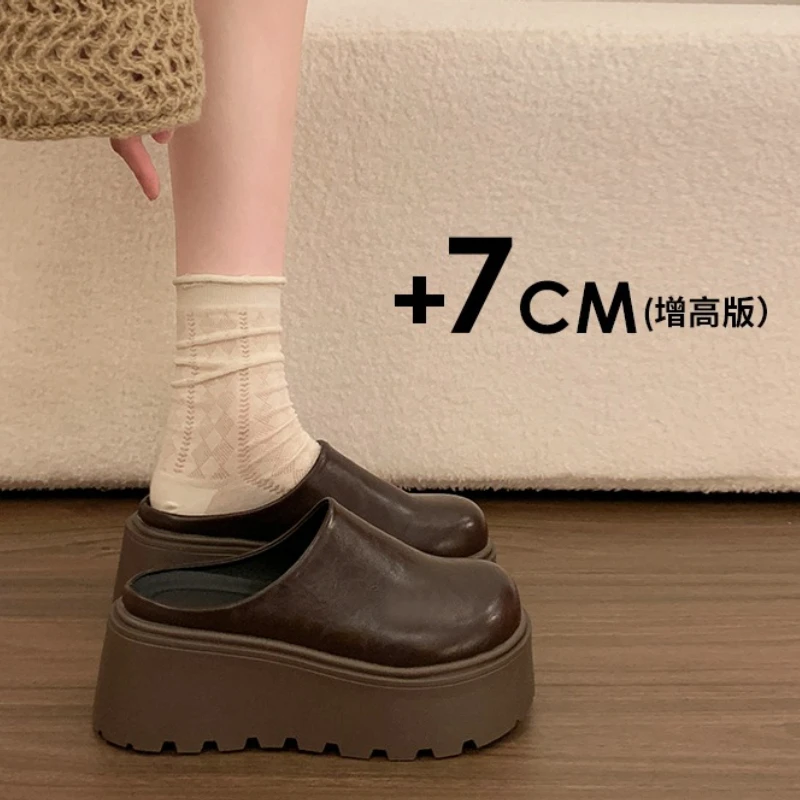 2026 New Spring Platform Women Mules Slippers Elegant Height Increase Dress Slides Ladies Concise Cover Toe Slip On Shoes 1
