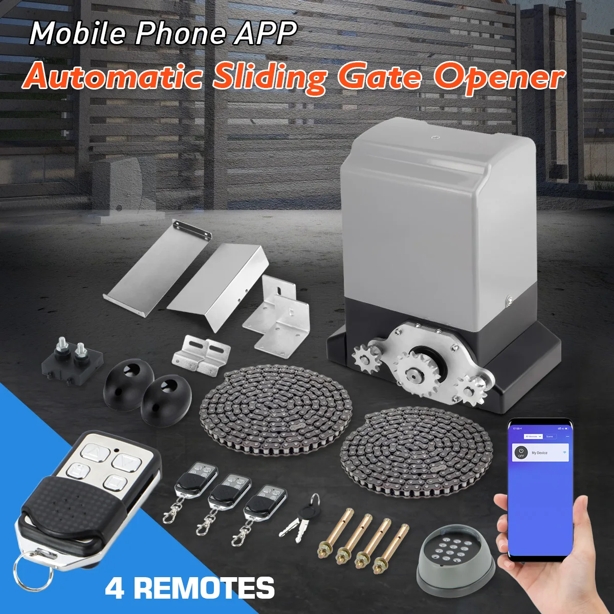 

1500KG 550W Electric Sliding Gate Opener Kit AC Motor Automatic Gate Door Operators Kit with Infrared Sensor + 4 Remote Key