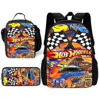 Child School Cartoon Hot Wheels Cars Backpack with Lunch Bags ,Pencil Bags ,School Bags for Boys Girls Best Gift