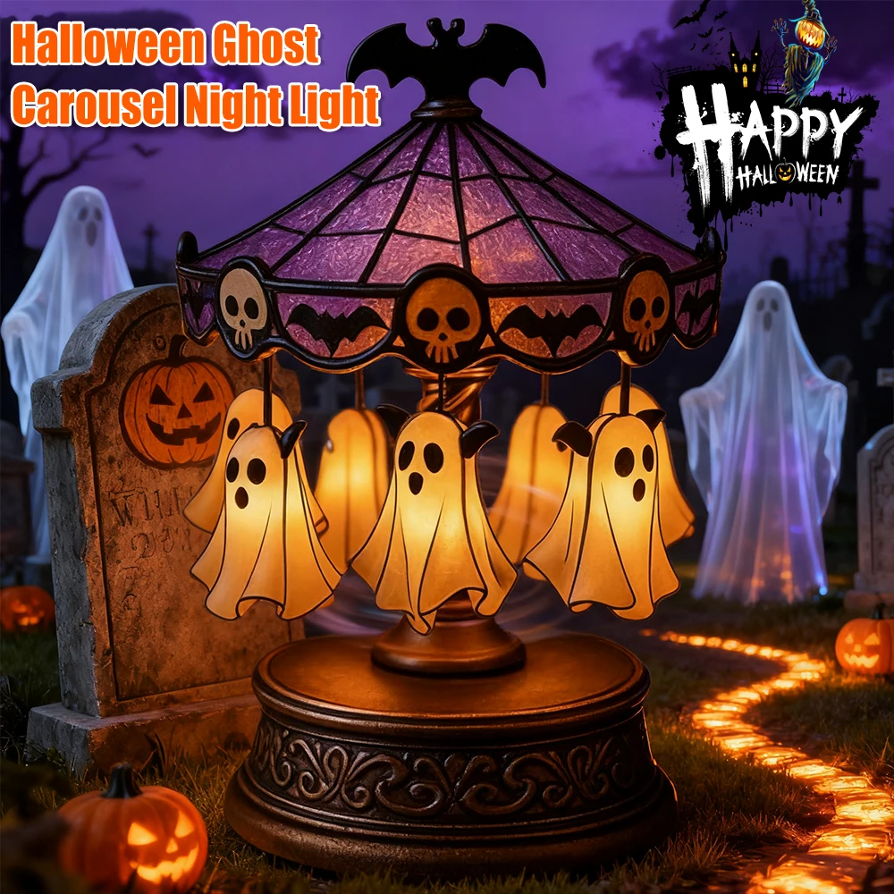 Veilleuse Carrousel Fantôme D'halloween, Lampe Vintage, Vitrail, Veilleuse Pour Chambre à Coucher, Maison, Cuisine, Manteau De Table