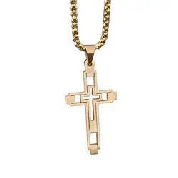 Elegant Double Cross Stainless Steel Pendant Necklace - Religious Amulet Jewelry (Necklace - G)