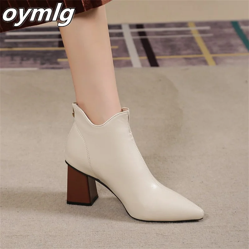 Short Boots Women's Thick Heel Single Boots 2023 Winter New Pointed High Heel Fashion Boots Naked Boots Medium Slender Boots